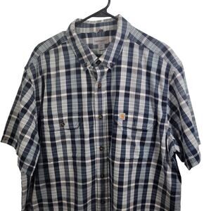 Carhartt Men's Blue Plaid Button Front Relaxed Fit Shirt Size 2XL 11226-1252